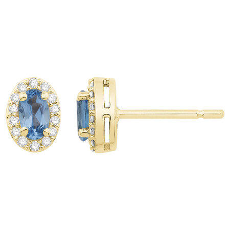Earring with Diamond & Natural Blue Topaz in 10ct Yellow Gold Earring with Diamond & Natural Blue Topaz in 10ct Yellow Gold