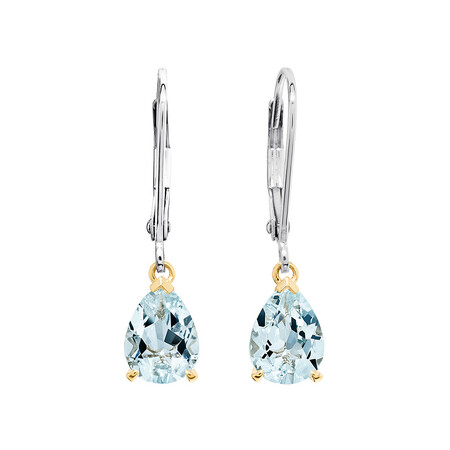 Drop Earrings with Aquamarine in 10kt Yellow Gold & Sterling Silver Drop Earrings with Aquamarine in 10kt Yellow Gold & Sterling Silver