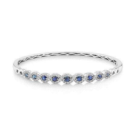 Natural Blue Sapphire Bangle with 0.68 Carat TW of Diamonds In 14ct White Gold Natural Blue Sapphire Bangle with 0.68 Carat TW of Diamonds In 14ct White Gold