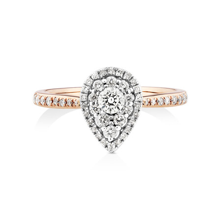 Evermore Halo Pear Engagement Ring with 0.45 Carat TW Diamonds in 10ct Rose & White Gold Evermore Halo Pear Engagement Ring with 0.45 Carat TW Diamonds in 10ct Rose & White Gold