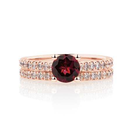 Bridal Set with 0.69 Carat TW of Diamonds & Rhodolite Garnet in 14ct Rose Gold Bridal Set with 0.69 Carat TW of Diamonds & Rhodolite Garnet in 14ct Rose Gold