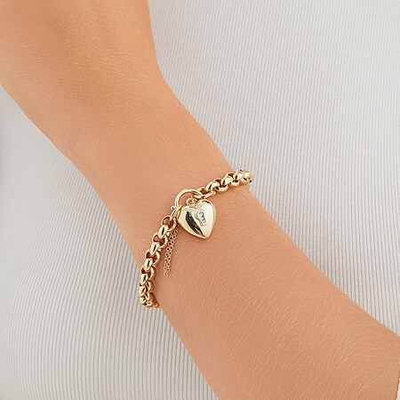 19cm (7.5") 7mm-7.5mm Width Diamond Set Heart Padlock Belcher Bracelet in 10kt Yellow Gold 19cm (7.5") 7mm-7.5mm Width Diamond Set Heart Padlock Belcher Bracelet in 10kt Yellow Gold