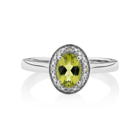 Halo Ring with Peridot & Diamonds in Sterling Silver Halo Ring with Peridot & Diamonds in Sterling Silver