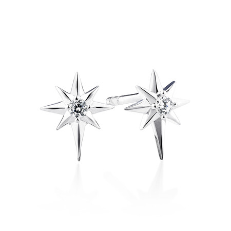 North Star Stud Earrings with Cubic Zirconia in Sterling Silver