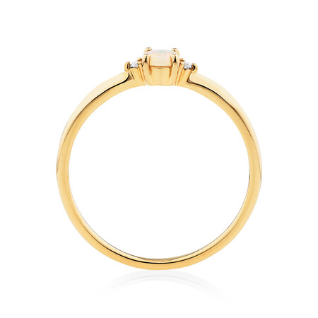 3 Stone Ring with Opal & Diamonds in 10kt Yellow Gold 3 Stone Ring with Opal & Diamonds in 10kt Yellow Gold