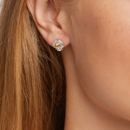 Ballerina Stud Earrings with Morganite & 0.50 Carat TW Of Diamonds in 10kt Rose Gold Ballerina Stud Earrings with Morganite & 0.50 Carat TW Of Diamonds in 10kt Rose Gold