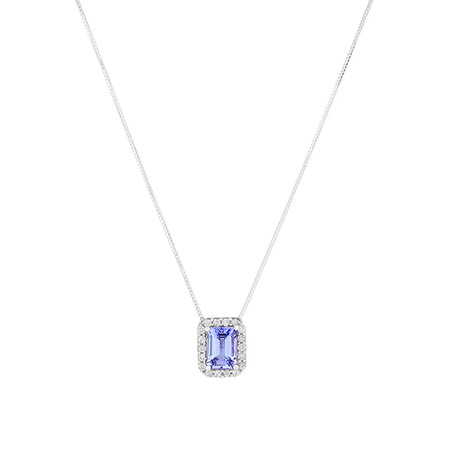 Halo Pendant with Tanzanite & 0.17 Carat TW of Diamonds in 14kt White Gold Halo Pendant with Tanzanite & 0.17 Carat TW of Diamonds in 14kt White Gold