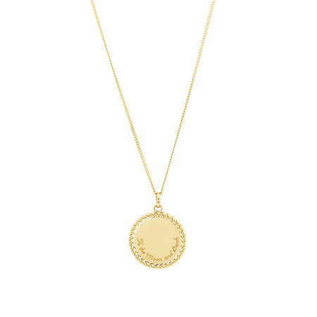 Disc Engraved Pendant in 10kt Yellow Gold