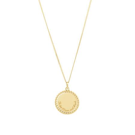 Disc Engraved Pendant in 10kt Yellow Gold Disc Engraved Pendant in 10kt Yellow Gold