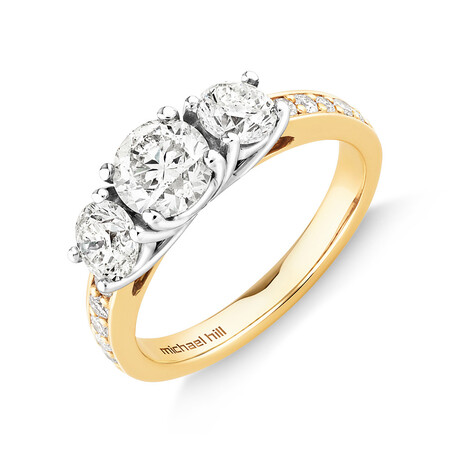 Three Stone Engagement Ring with 2 Carat TW of Diamonds in 14kt Yellow & White Gold Three Stone Engagement Ring with 2 Carat TW of Diamonds in 14kt Yellow & White Gold