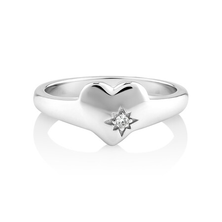 Heart Signet Ring with Cubic Zirconia In Sterling Silver Heart Signet Ring with Cubic Zirconia In Sterling Silver