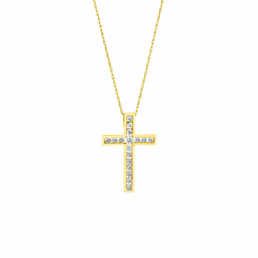 Cross Pendant With 1/2 Carat TW of Diamonds in 10kt Yellow Gold