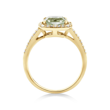 Halo Ring with Green Amethyst & 0.25 Carat TW of Diamonds in 10kt Yellow Gold Halo Ring with Green Amethyst & 0.25 Carat TW of Diamonds in 10kt Yellow Gold
