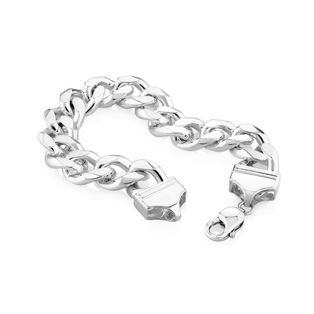 22cm (8.6”) 11.5mm-12mm Width Heavy Curb Chain Bracelet in Sterling Silver 22cm (8.6”) 11.5mm-12mm Width Heavy Curb Chain Bracelet in Sterling Silver