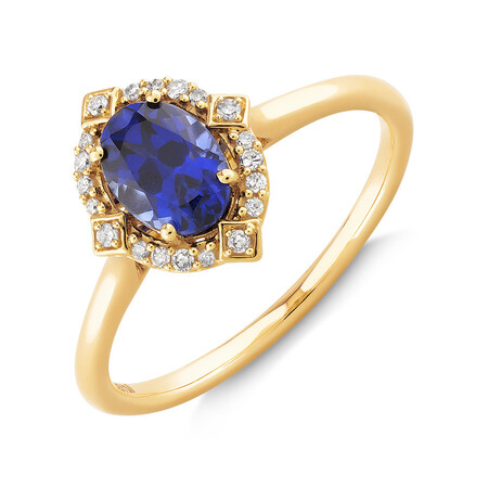 Ring with Laboratory Created Sapphire & Natural Diamonds in 10kt Yellow Gold Ring with Laboratory Created Sapphire & Natural Diamonds in 10kt Yellow Gold