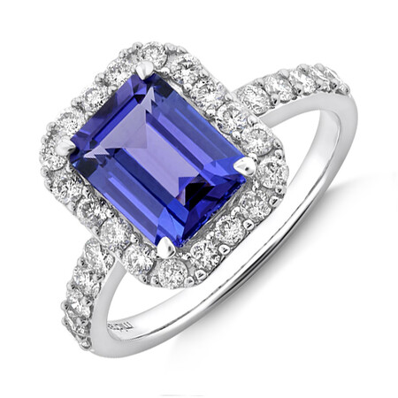 Halo Ring with Tanzanite & 0.75 Carat TW of Diamonds in 14kt White Gold Halo Ring with Tanzanite & 0.75 Carat TW of Diamonds in 14kt White Gold