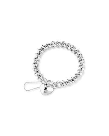 19cm Heart Padlock Curb Bracelet in Sterling Silver 19cm Heart Padlock Curb Bracelet in Sterling Silver