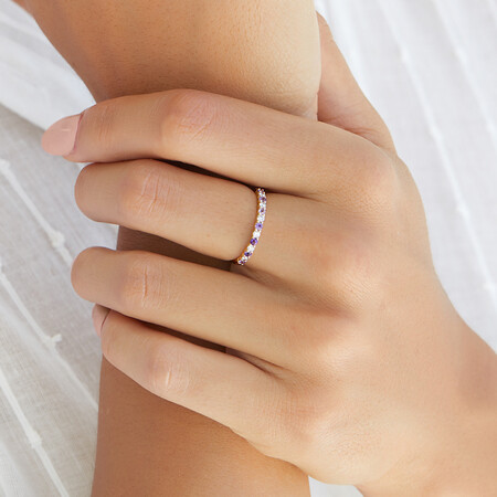 Stacker Ring with Amethyst & 0.15 Carat TW of Diamonds in 10ct Yellow Gold Stacker Ring with Amethyst & 0.15 Carat TW of Diamonds in 10ct Yellow Gold