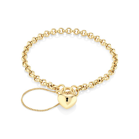 19cm (7.5") Heart Padlock Belcher Bracelet in 10kt Yellow Gold