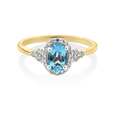 Ring with Diamonds & Natural Topaz in 10ct Yellow Gold Ring with Diamonds & Natural Topaz in 10ct Yellow Gold
