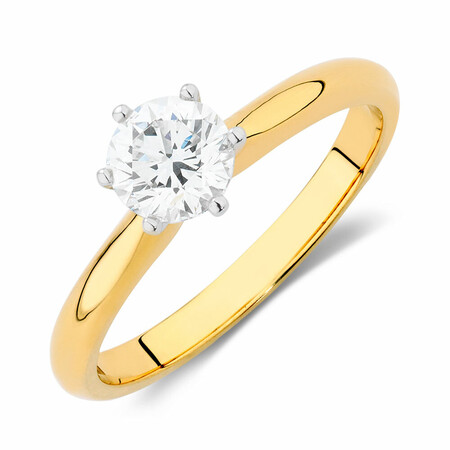 Certified Solitaire Engagement Ring with a 3/4 Carat TW Diamond in 18kt Yellow & White Gold