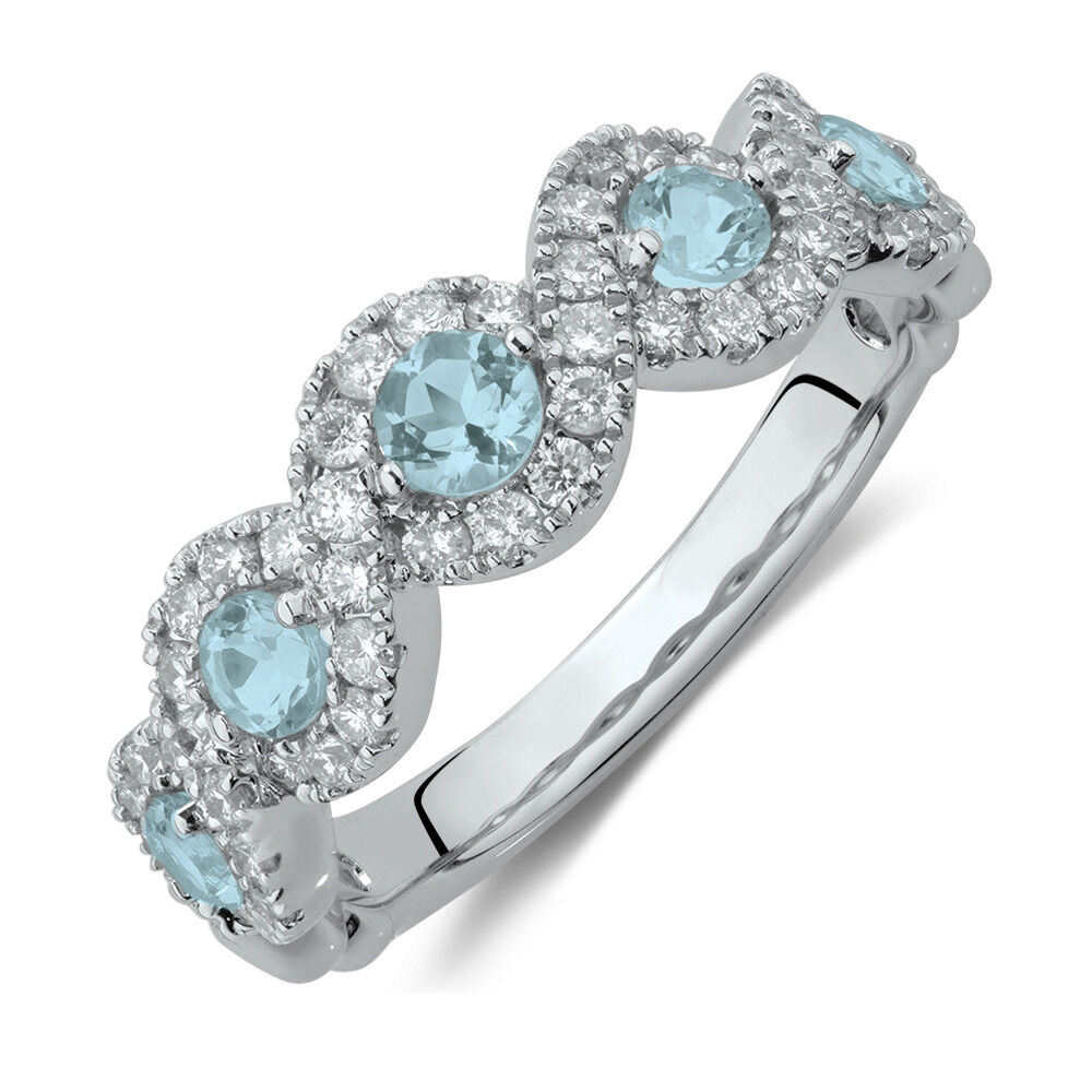 Bubble Ring with 0.46 Carat TW of Diamonds & Natural Aquamarine in 14ct White Gold
