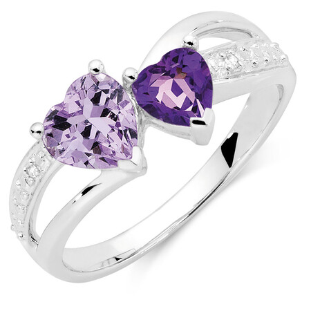 Ring with Amethyst & Diamonds in Sterling Silver Ring with Amethyst & Diamonds in Sterling Silver