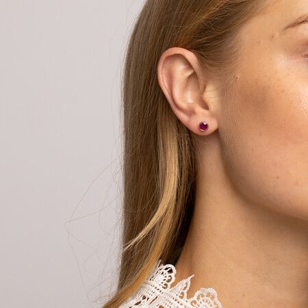 Stud Earrings with Ruby Cubic Zirconia in Sterling Silver Stud Earrings with Ruby Cubic Zirconia in Sterling Silver