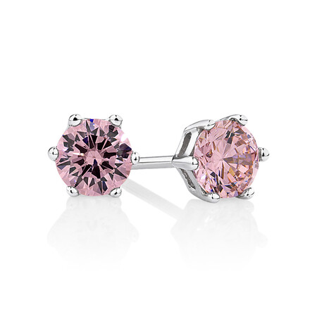 Stud Earrings with Pink Cubic Zirconia in Sterling Silver Stud Earrings with Pink Cubic Zirconia in Sterling Silver