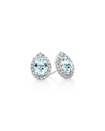 Stud Earrings with Aquamarine & 0.27 Carat TW of Diamonds in 10kt White Gold Stud Earrings with Aquamarine & 0.27 Carat TW of Diamonds in 10kt White Gold