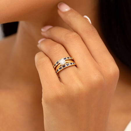 Ring with Sapphire & 0.15 Carat TW of Diamonds in 10kt Yellow Gold Ring with Sapphire & 0.15 Carat TW of Diamonds in 10kt Yellow Gold