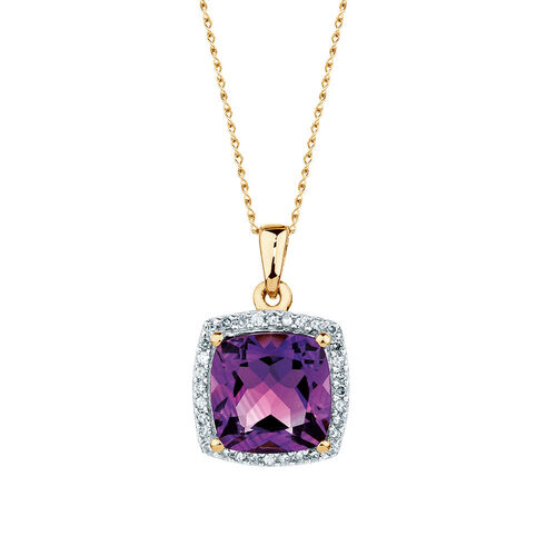 Pendant with Amethyst & Diamonds in 10ct Yellow Gold
