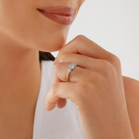 Three Stone Engagement Ring with 1 1/2 Carat TW of Diamonds in 14kt Yellow/White Gold Three Stone Engagement Ring with 1 1/2 Carat TW of Diamonds in 14kt Yellow/White Gold