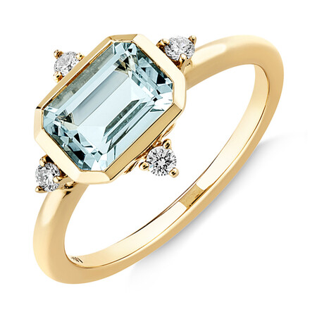 Bezel Ring with Aquamarine & Diamonds in 10kt Yellow Gold Bezel Ring with Aquamarine & Diamonds in 10kt Yellow Gold