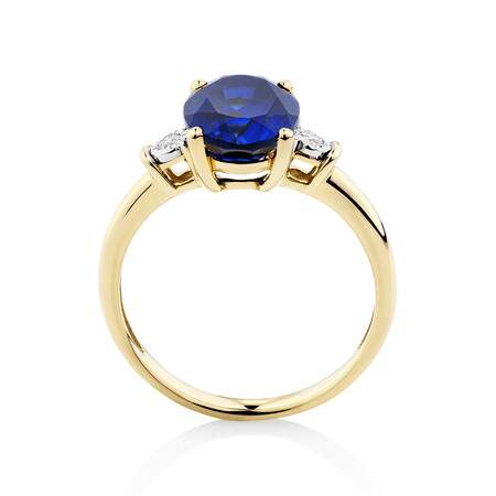 Ring With Created Sapphire & Diamonds In 10ct Yellow Gold Ring With Created Sapphire & Diamonds In 10ct Yellow Gold