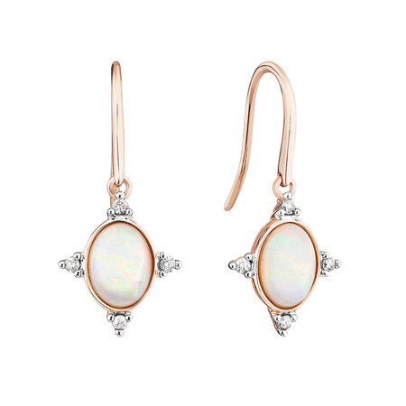 Hook Earrings with Opal and 0.10 Carat TW of Diamonds in 10kt Rose Gold Hook Earrings with Opal and 0.10 Carat TW of Diamonds in 10kt Rose Gold