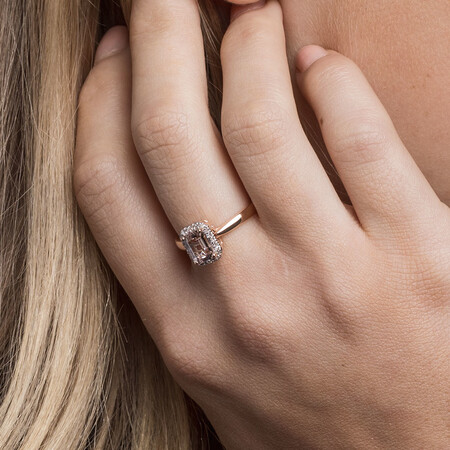 Ring with Morganite & Diamonds in 10ct Rose Gold Ring with Morganite & Diamonds in 10ct Rose Gold