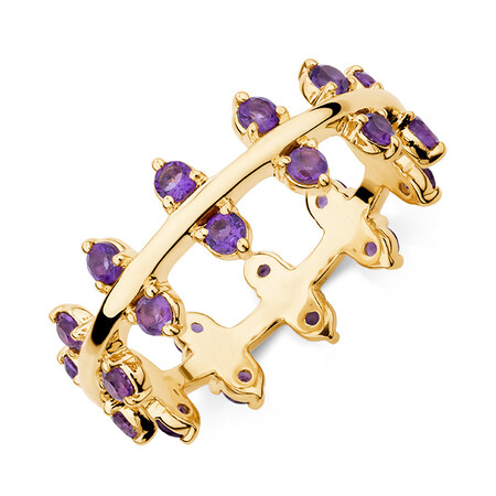 Double Zipper Ring With Natural Amethyst in 10kt Yellow Gold Double Zipper Ring With Natural Amethyst in 10kt Yellow Gold