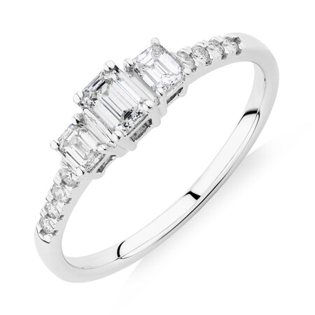 Evermore Three Stone Engagement Ring with 0.50 Carat TW of Diamonds in White Gold Evermore Three Stone Engagement Ring with 0.50 Carat TW of Diamonds in White Gold