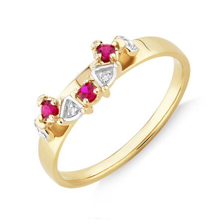 Ring with Laboratory Created Ruby & Natural Diamonds in 10kt Yellow Gold Ring with Laboratory Created Ruby & Natural Diamonds in 10kt Yellow Gold