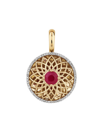 Round Enhancer Pendant with Ruby & 0.20 Carat TW of Diamonds in 10kt Yellow Gold Round Enhancer Pendant with Ruby & 0.20 Carat TW of Diamonds in 10kt Yellow Gold