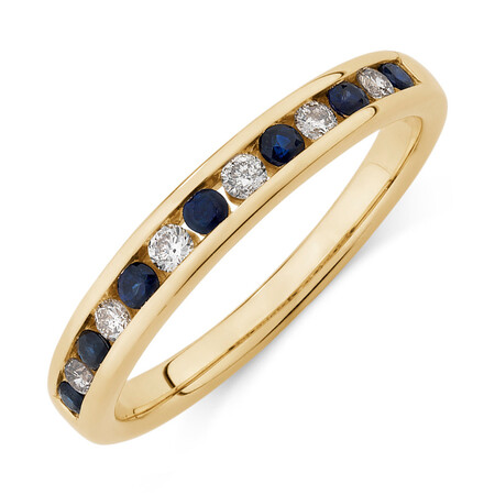 Ring with Sapphire & 0.15 Carat TW of Diamonds in 10kt Yellow Gold Ring with Sapphire & 0.15 Carat TW of Diamonds in 10kt Yellow Gold