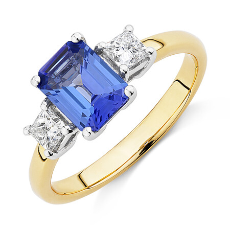 Three Stone Ring with Tanzanite & 0.40 Carat TW of Diamonds in 10kt Yellow & White Gold Three Stone Ring with Tanzanite & 0.40 Carat TW of Diamonds in 10kt Yellow & White Gold