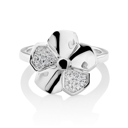 Flower Ring with White Cubic Zirconia in Sterling Silver Flower Ring with White Cubic Zirconia in Sterling Silver