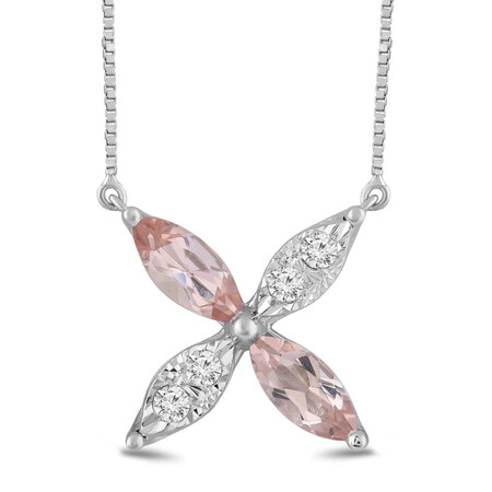 Flower Necklace with Morganite and 0.10 Carat TW of Diamonds in 10ct White Gold Flower Necklace with Morganite and 0.10 Carat TW of Diamonds in 10ct White Gold