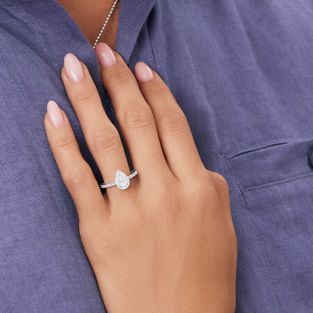 Halo Pear Engagement Ring with 0.92 Carat TW of Diamonds in 14kt White Gold Halo Pear Engagement Ring with 0.92 Carat TW of Diamonds in 14kt White Gold