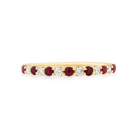 Ring with Ruby & 0.15 Carat TW Of Diamonds In 10kt Yellow Gold Ring with Ruby & 0.15 Carat TW Of Diamonds In 10kt Yellow Gold