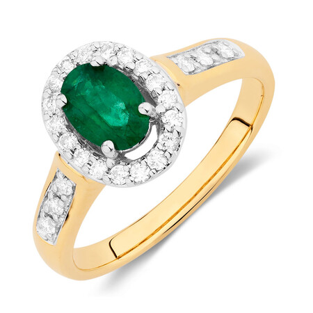 Ring with Emerald & 1/4 Carat TW of Diamonds in 10ct Yellow & White Gold Ring with Emerald & 1/4 Carat TW of Diamonds in 10ct Yellow & White Gold