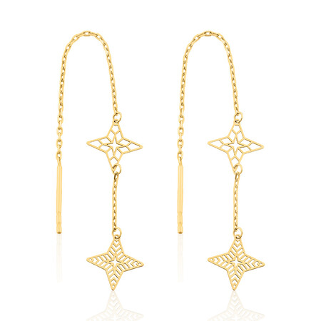 Double Star Threader Earrings in 10kt Yellow Gold