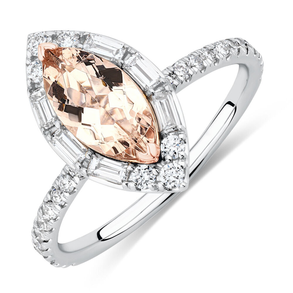 Sir Michael Hill Designer Marquise Engagement Ring with Morganite & 0.50 Carat TW of Diamonds in 18ct White Gold